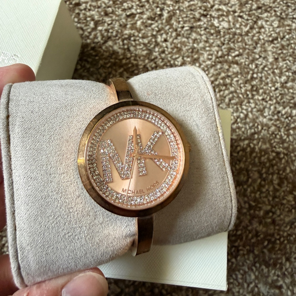 Michael Kors Rose Gold Crystal MK Bangle Watch - Picture 3 of 7